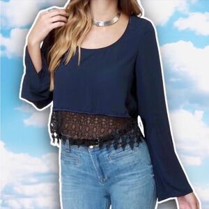 ❤️ TOBI Crop It Like It's Hot Bell Sleeve Sheer Lace Trim Crop Top 2000s Y2K 70s